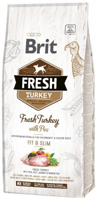 Fresh Turkey with Pea Adult Fit & Slim для взрослых собак со сниженной активностью, со свежей индейкой и горошком (Brit).webp
