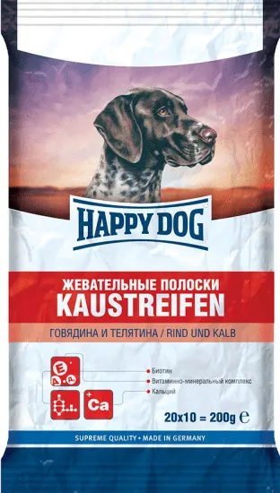Жевательные полоски С говядиной и телятиной (Happy Dog).webp
