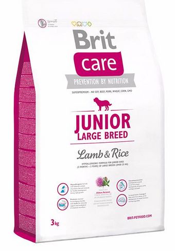 Care Junior Large Breed корм для собак (3 месяца - 2 года) крупных пород (более 25 кг), с ягненком и рисом, 3 кг (Brit).jpg