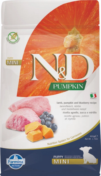 N&D PUMPKIN для щенков мелких пород с ягненком, тыквой и черникой (Farmina).webp
